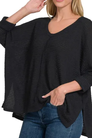 On The Way Up Black 3/4 Sleeve Jacquard Sweater