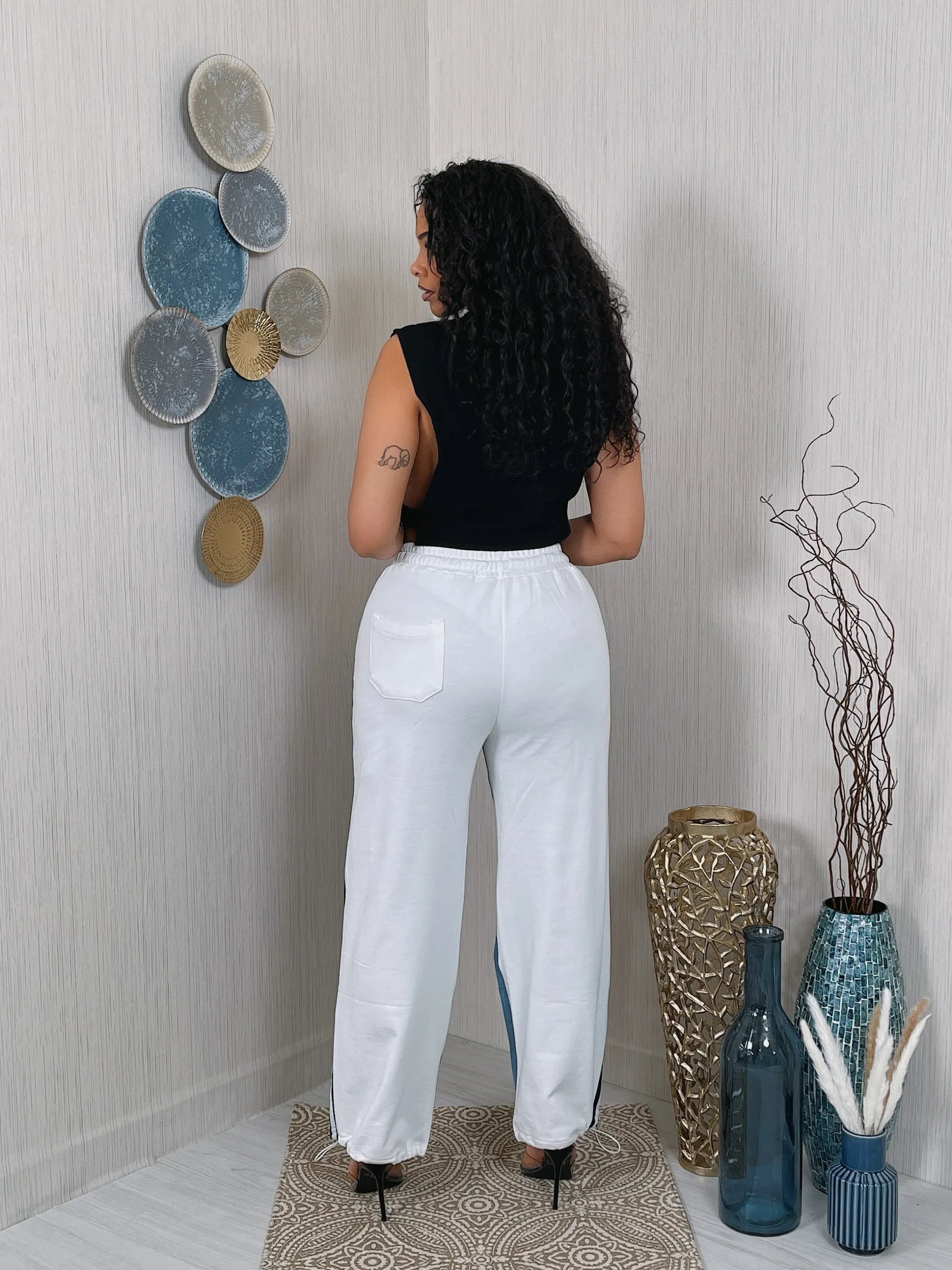 P9859P - DENIM FRENCH TERRY CONTRAST PANTS
