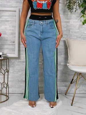 P9859P - DENIM FRENCH TERRY CONTRAST PANTS