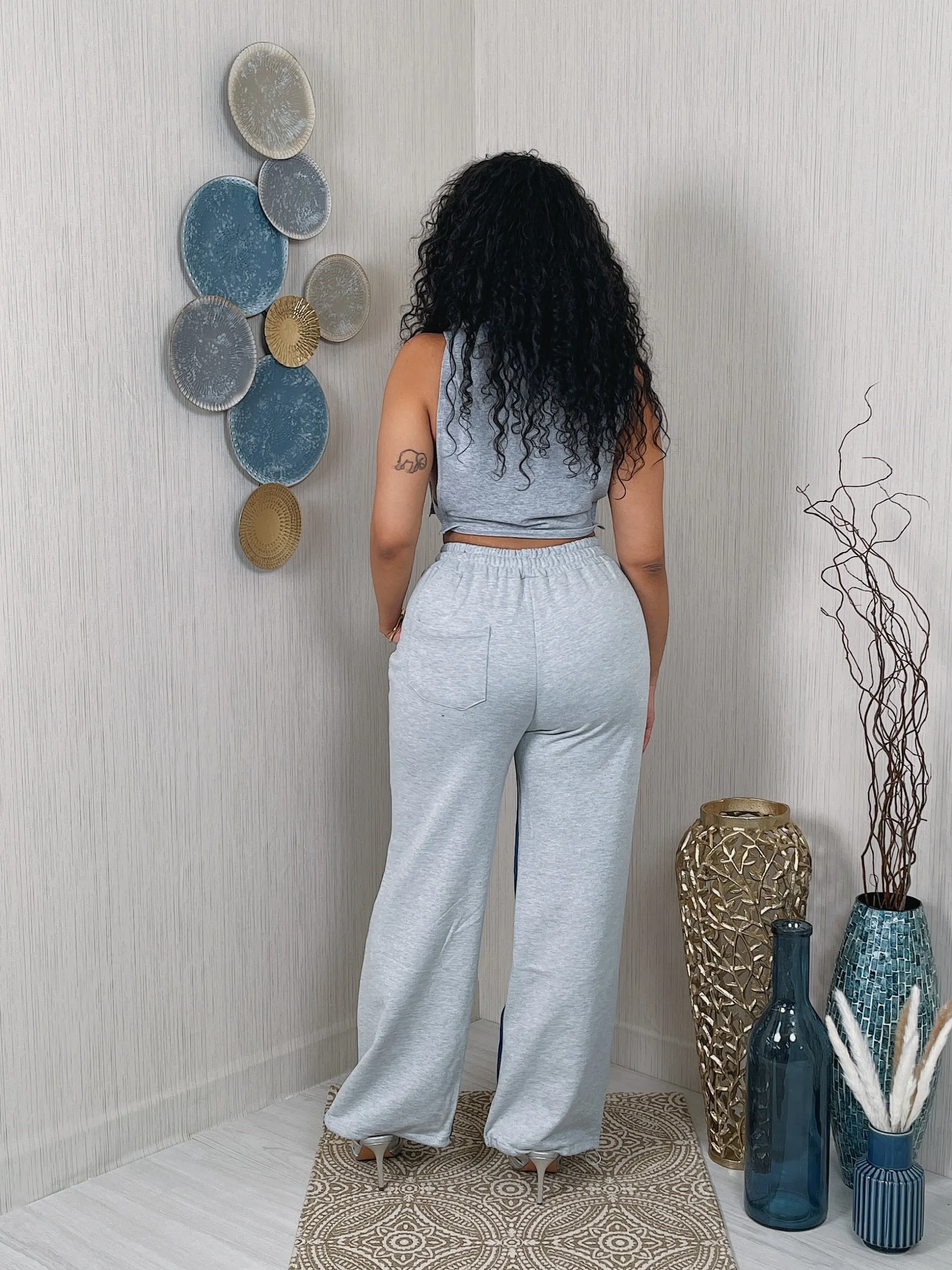 P9859P - DENIM FRENCH TERRY CONTRAST PANTS