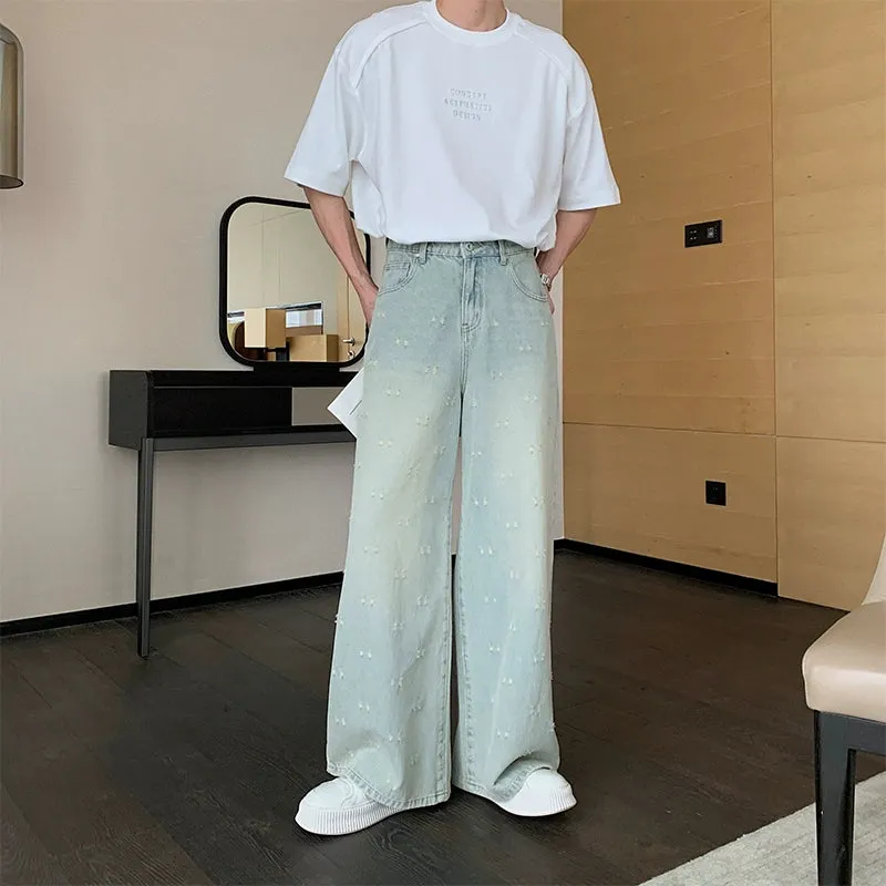 Pale Blue Paint-Splattered Denim Set