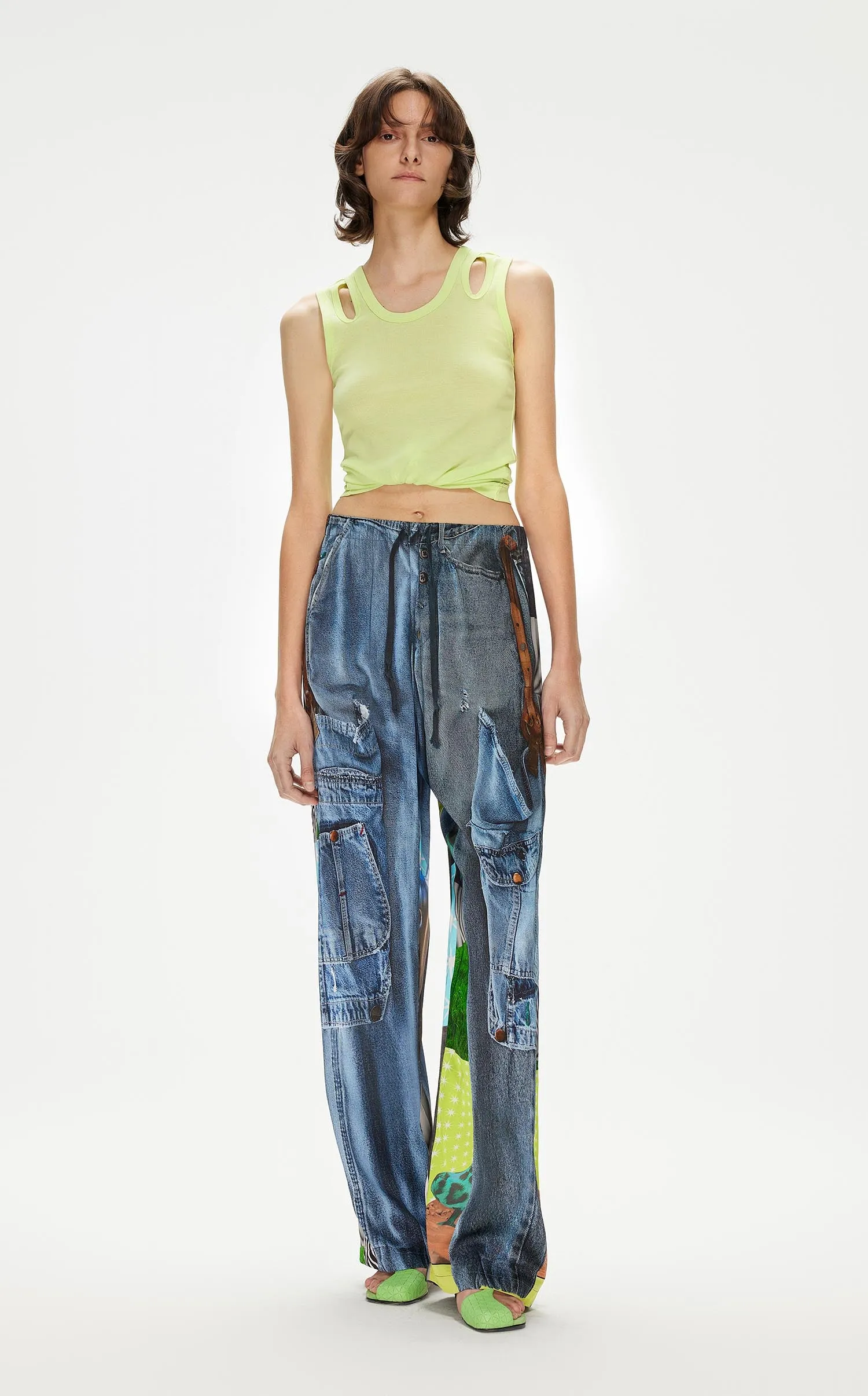 Pants / JNBY Full Washed-Denim-Print Pants