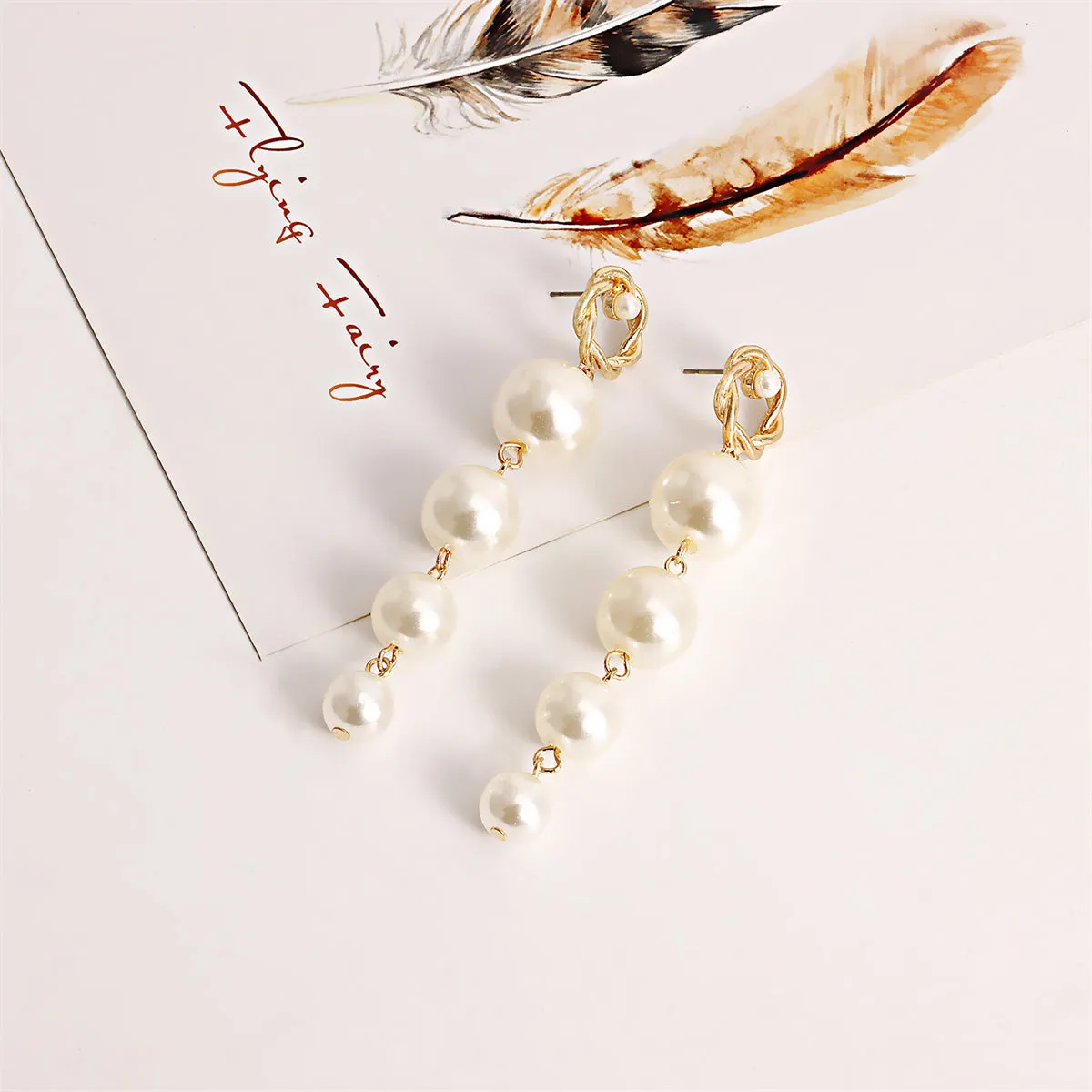 Pearl & 18K Gold-Plated Drop-Line Dangle Earrings