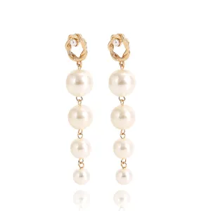 Pearl & 18K Gold-Plated Drop-Line Dangle Earrings