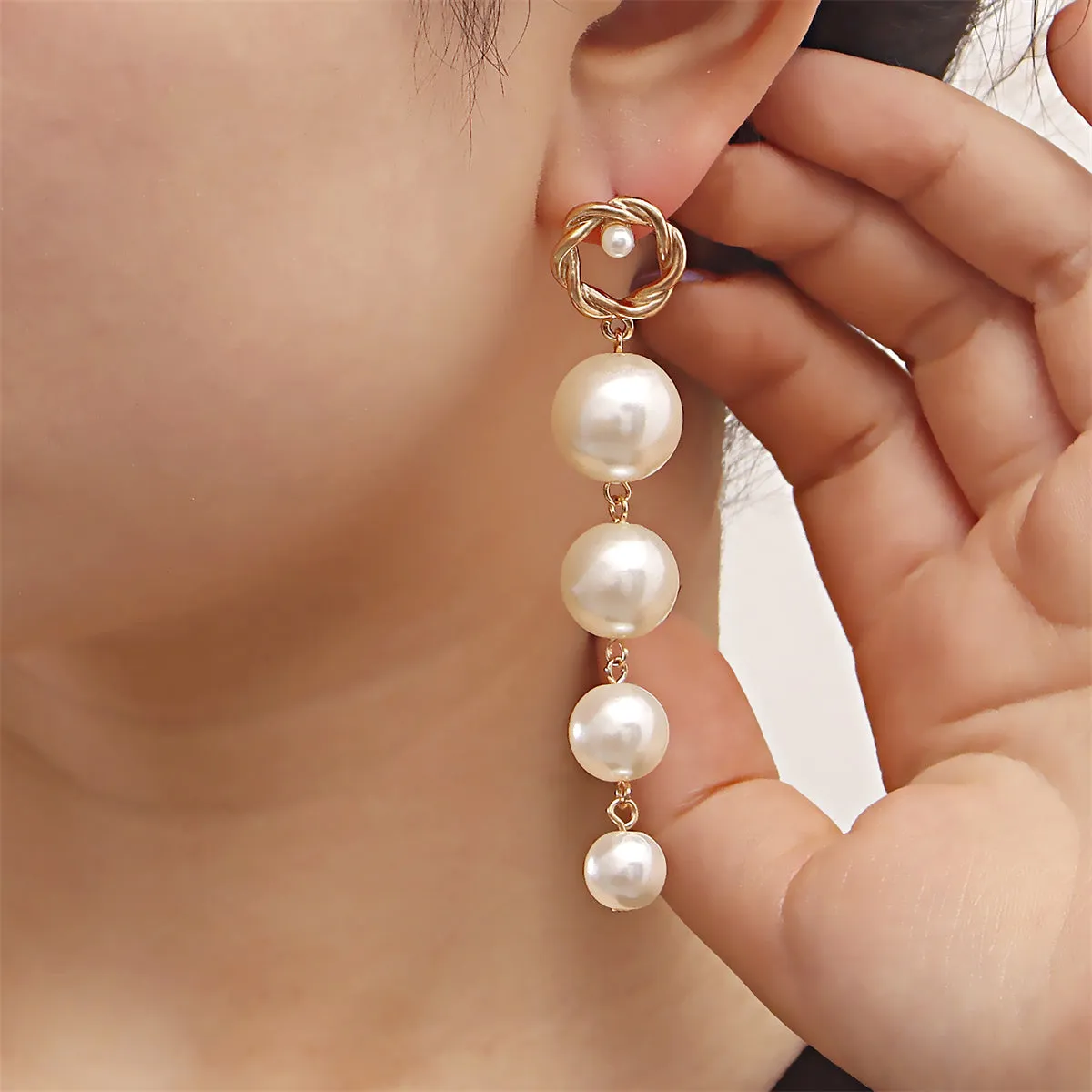 Pearl & 18K Gold-Plated Drop-Line Dangle Earrings
