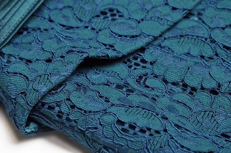 Pearl Pencil Dress Women Stand Collar Long Sleeve Beading Embroidery Office Lady Lace Dress