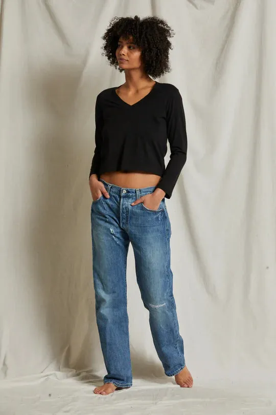Perfect White Tee Sinatra Ringspun Cotton Long Sleeve V-neck Vintage Black