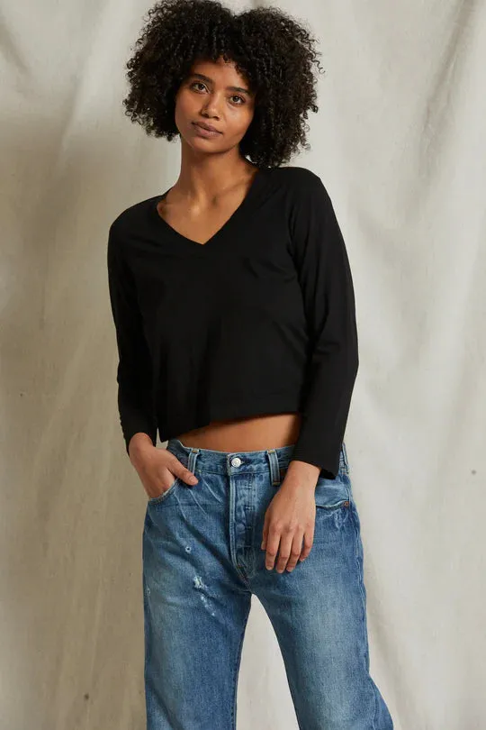 Perfect White Tee Sinatra Ringspun Cotton Long Sleeve V-neck Vintage Black