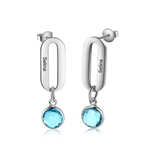 Personalized 1 Name 1 Stone Heart Drop Earrings