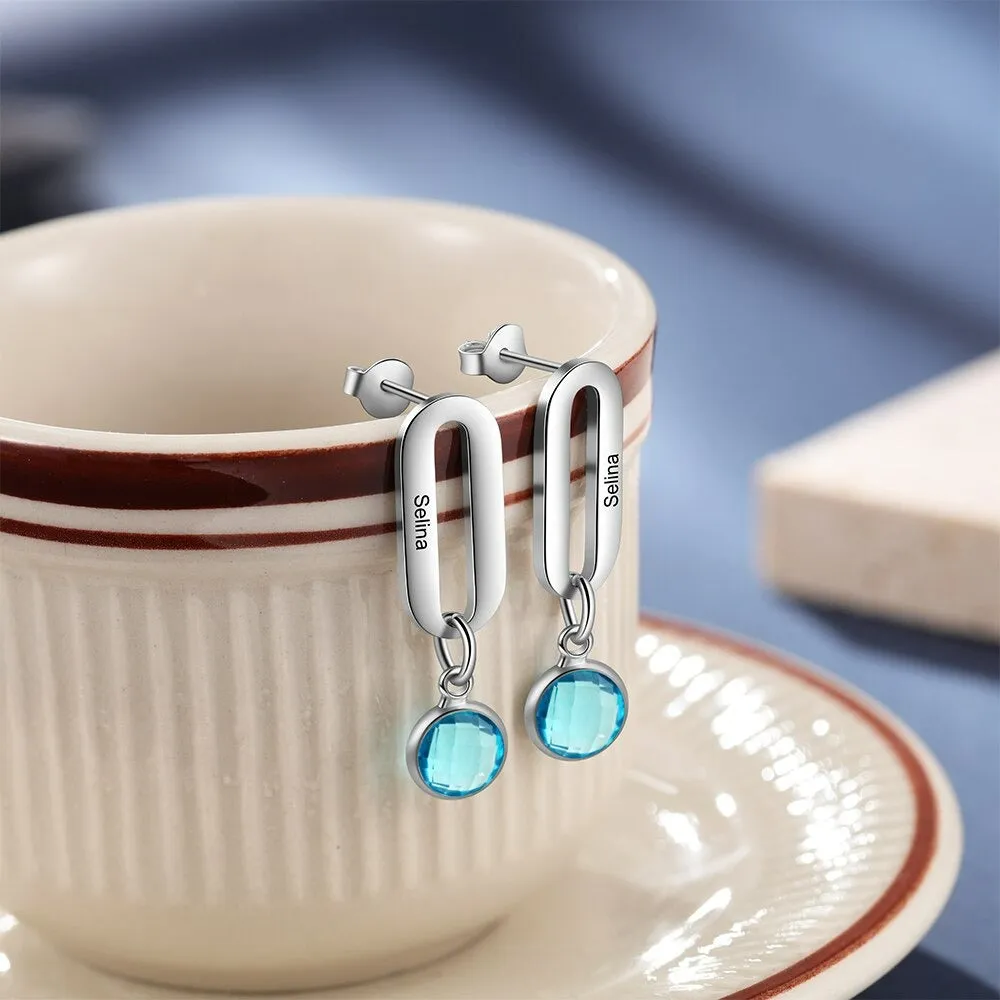 Personalized 1 Name 1 Stone Heart Drop Earrings