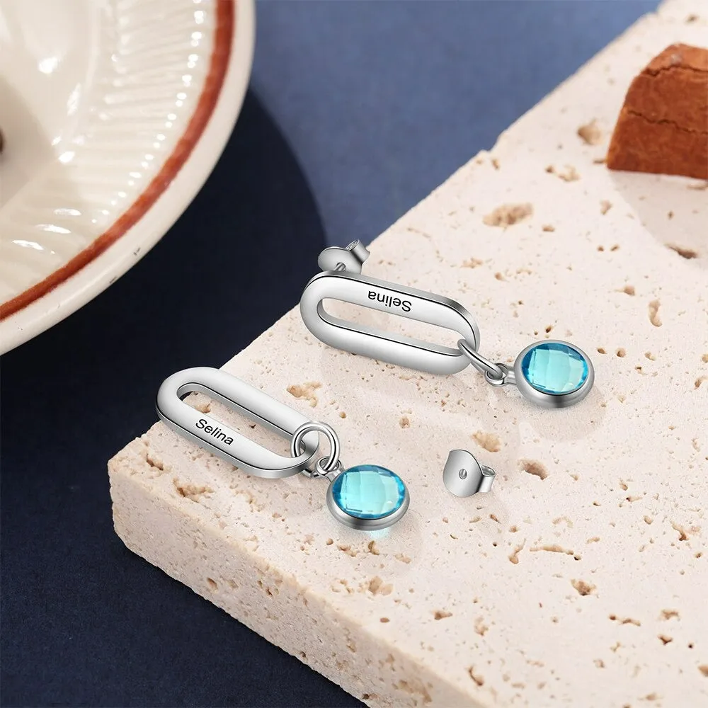 Personalized 1 Name 1 Stone Heart Drop Earrings