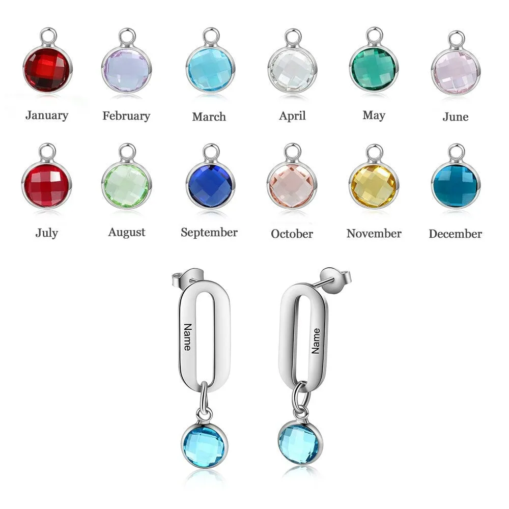 Personalized 1 Name 1 Stone Heart Drop Earrings