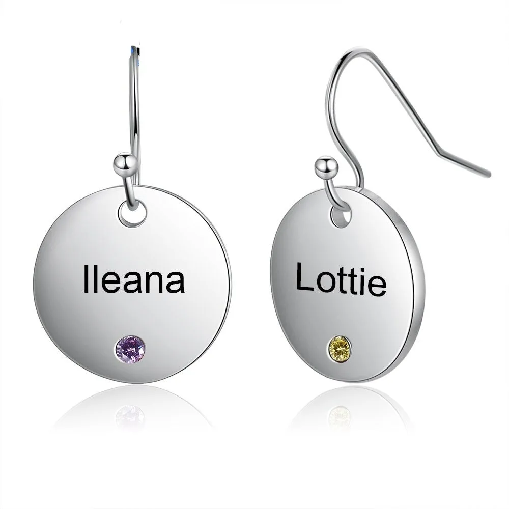 Personalized 2 Names 2 Stones Bridesmaids Earrings