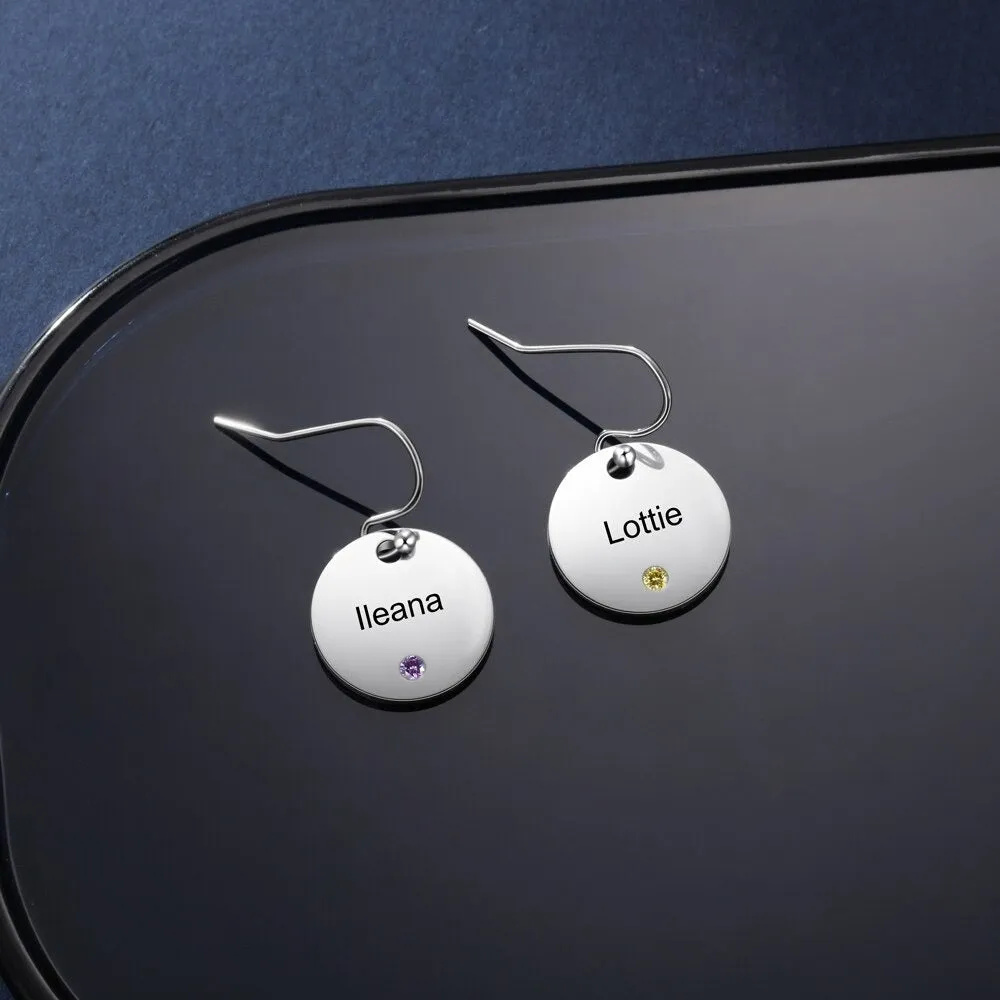 Personalized 2 Names 2 Stones Bridesmaids Earrings