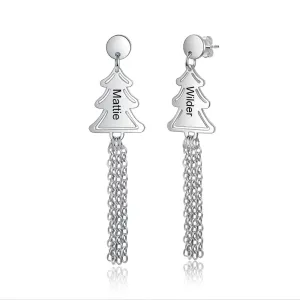 Personalized 2 Names Christmas Tree Tassel Earrings