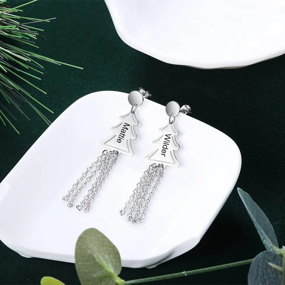 Personalized 2 Names Christmas Tree Tassel Earrings