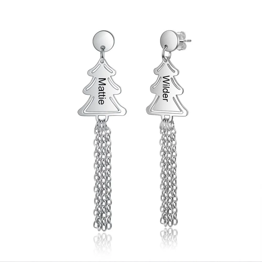 Personalized 2 Names Christmas Tree Tassel Earrings