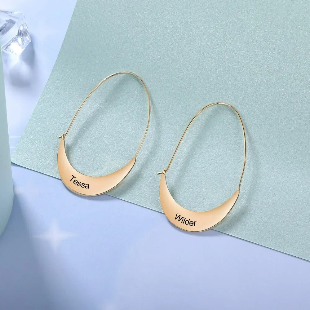 Personalized Engraved 2 Names Hoop Earrings