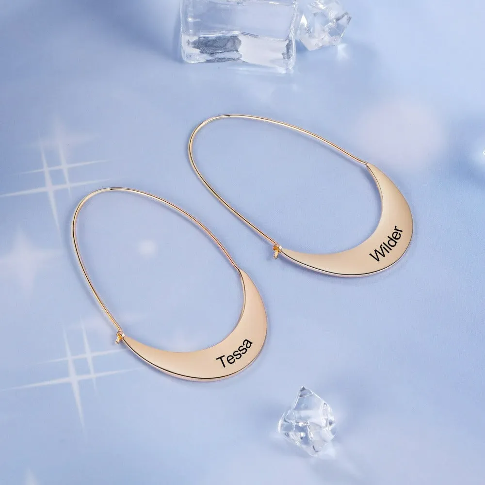 Personalized Engraved 2 Names Hoop Earrings
