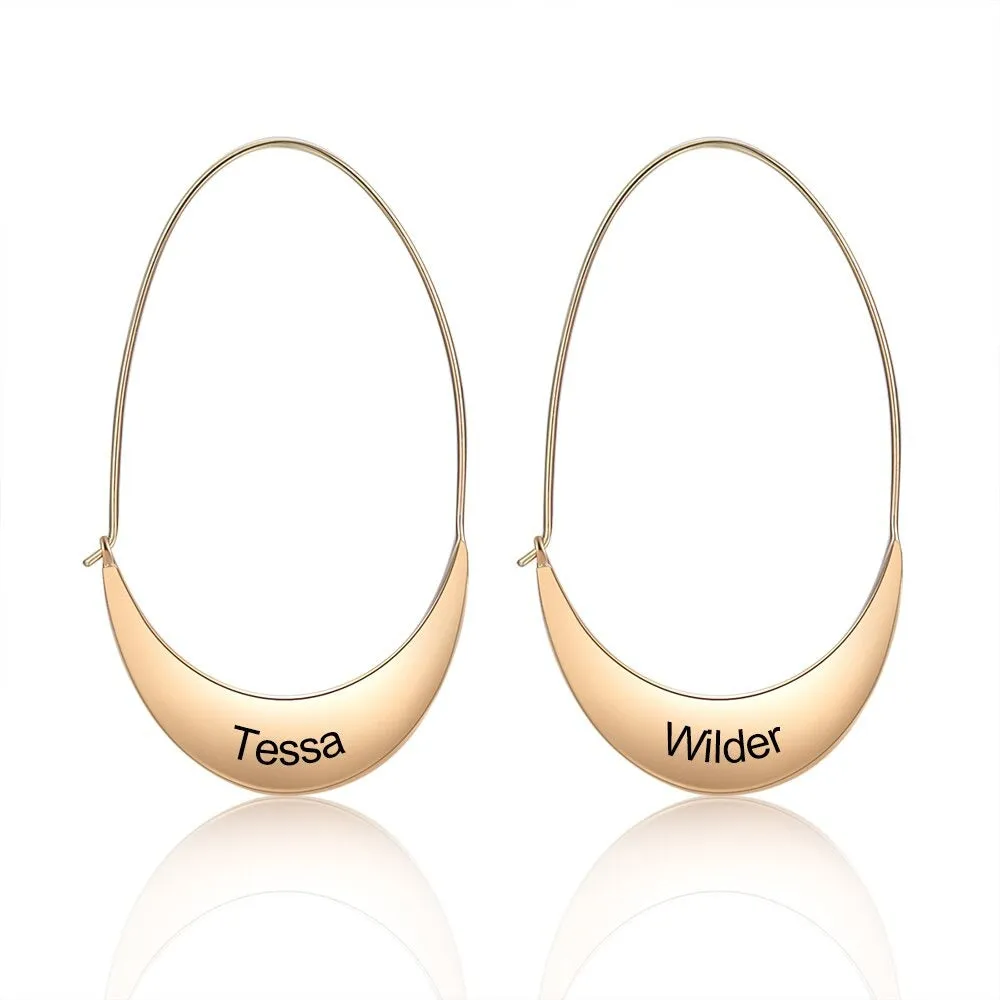 Personalized Engraved 2 Names Hoop Earrings