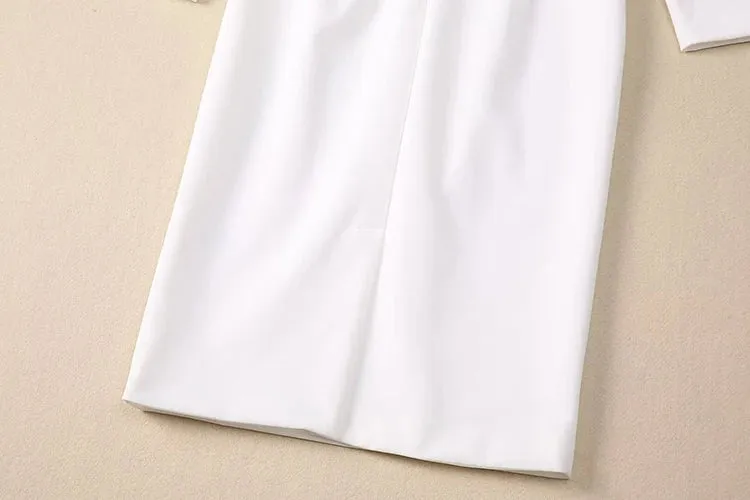 Phoenix Striped Bow O-Neck Long Sleeves Office Lady Dress