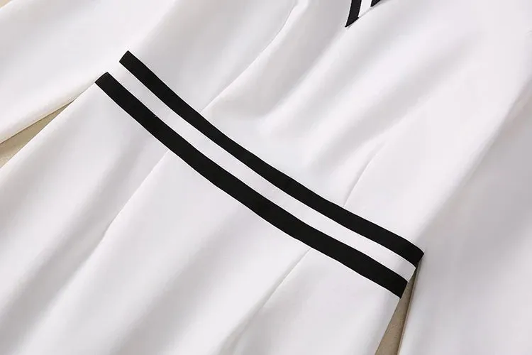 Phoenix Striped Bow O-Neck Long Sleeves Office Lady Dress