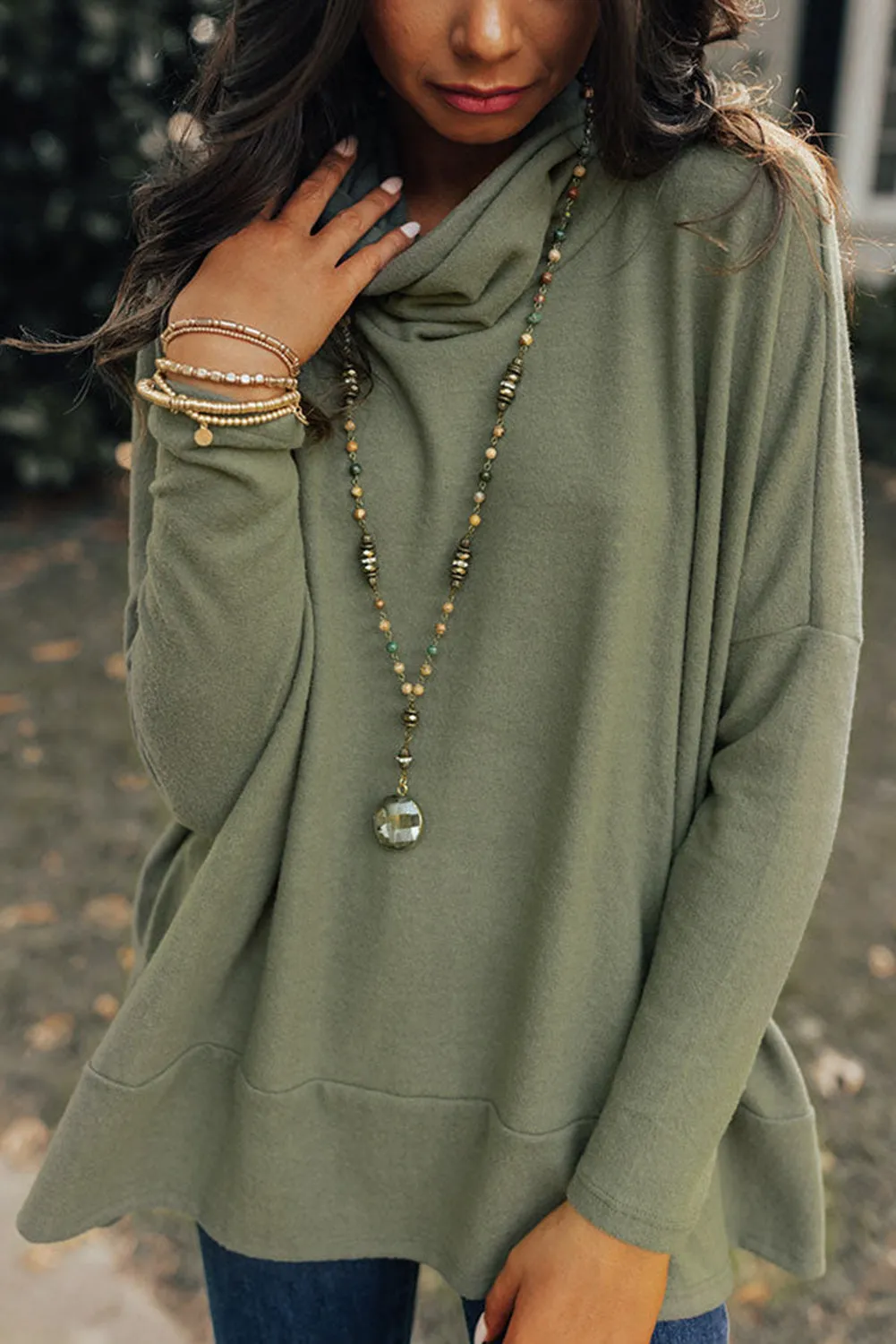 Pickle Green Cowl Neck Shift Tunic Top
