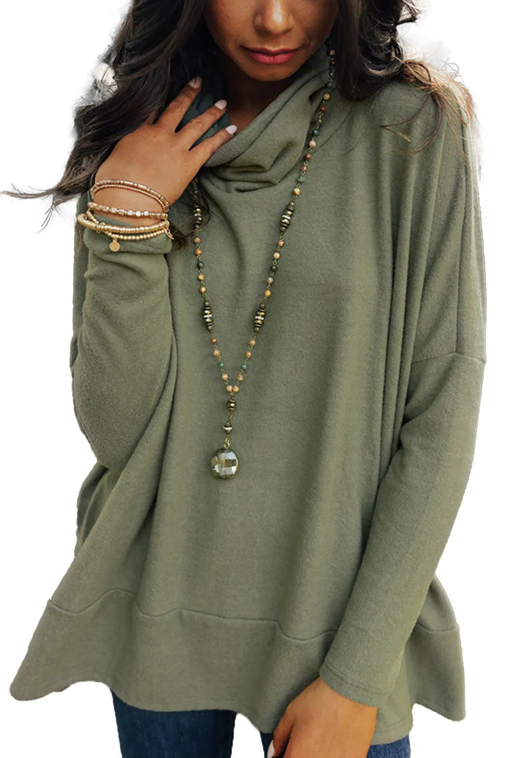 Pickle Green Cowl Neck Shift Tunic Top