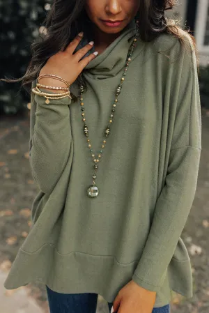 Pickle Green Cowl Neck Shift Tunic Top