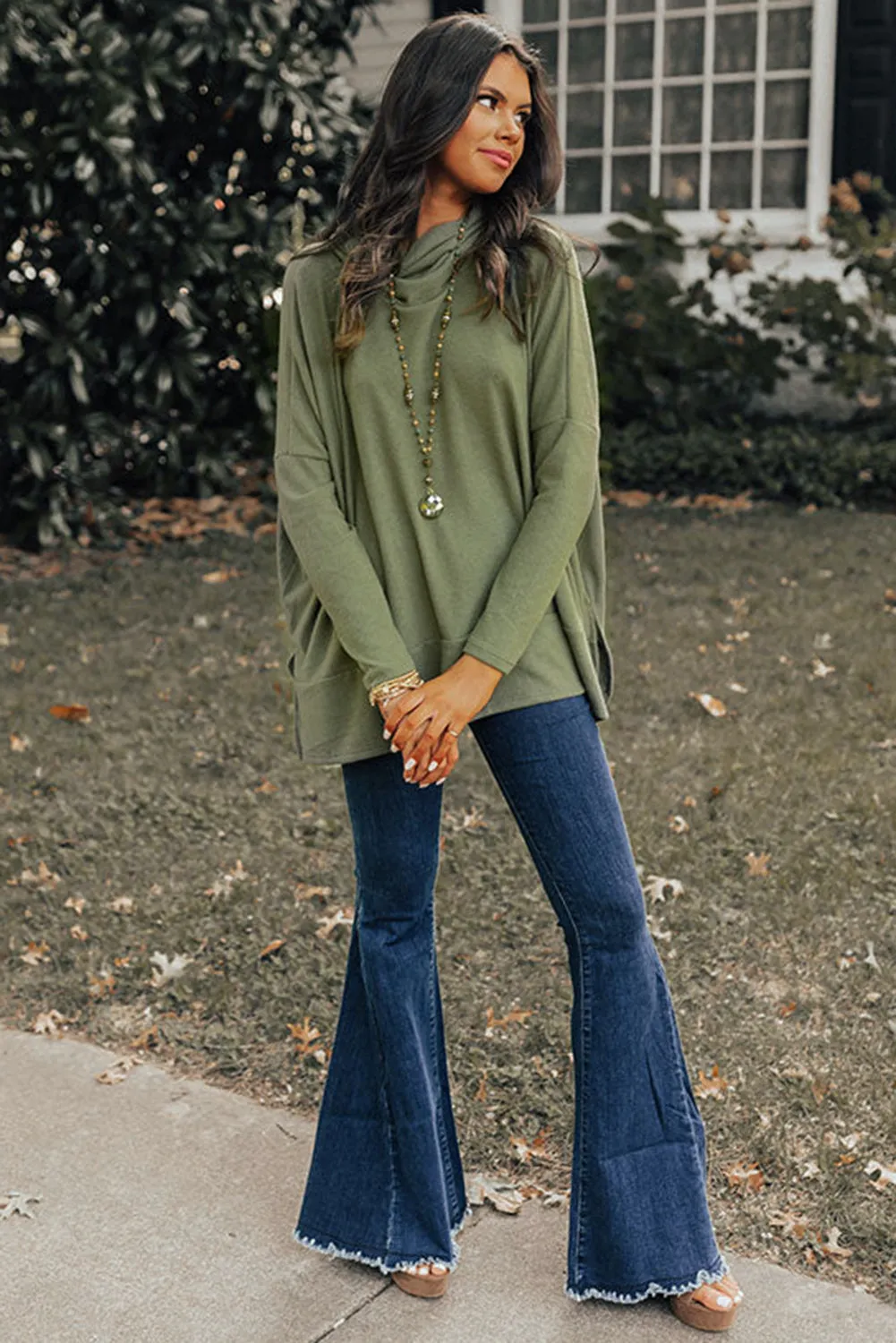 Pickle Green Cowl Neck Shift Tunic Top