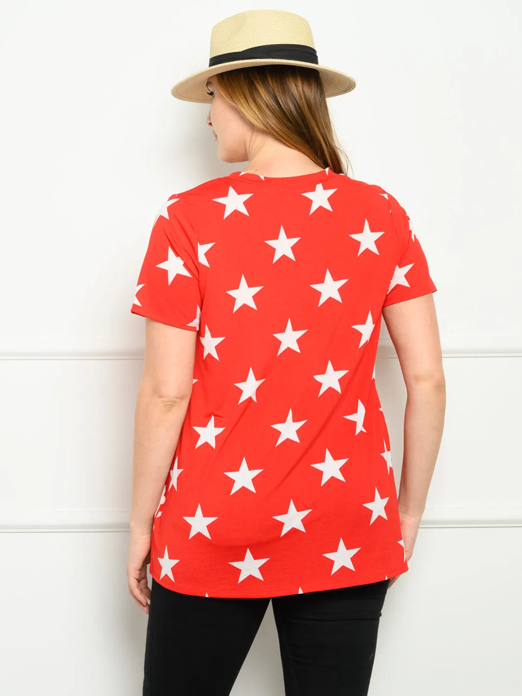 PLUS SIZE SHORT SLEEVE STARS PRINT TOP