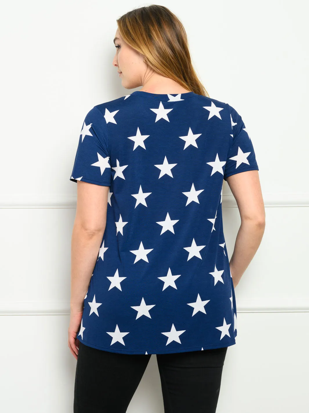 PLUS SIZE SHORT SLEEVE STARS PRINT TOP