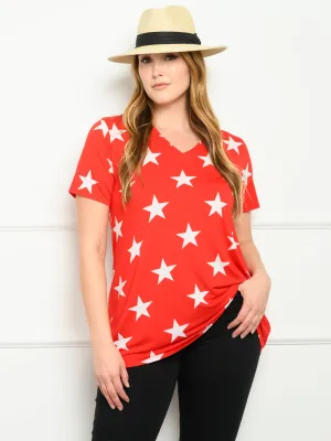 PLUS SIZE SHORT SLEEVE STARS PRINT TOP