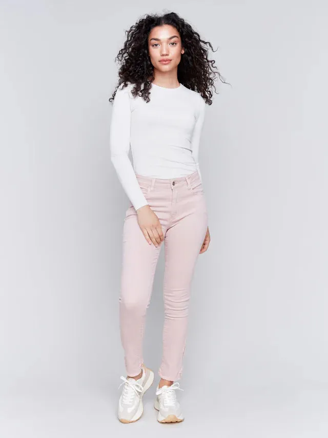 Quartz Pink Tulip Back Fringe Hem Pant