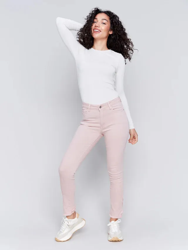 Quartz Pink Tulip Back Fringe Hem Pant