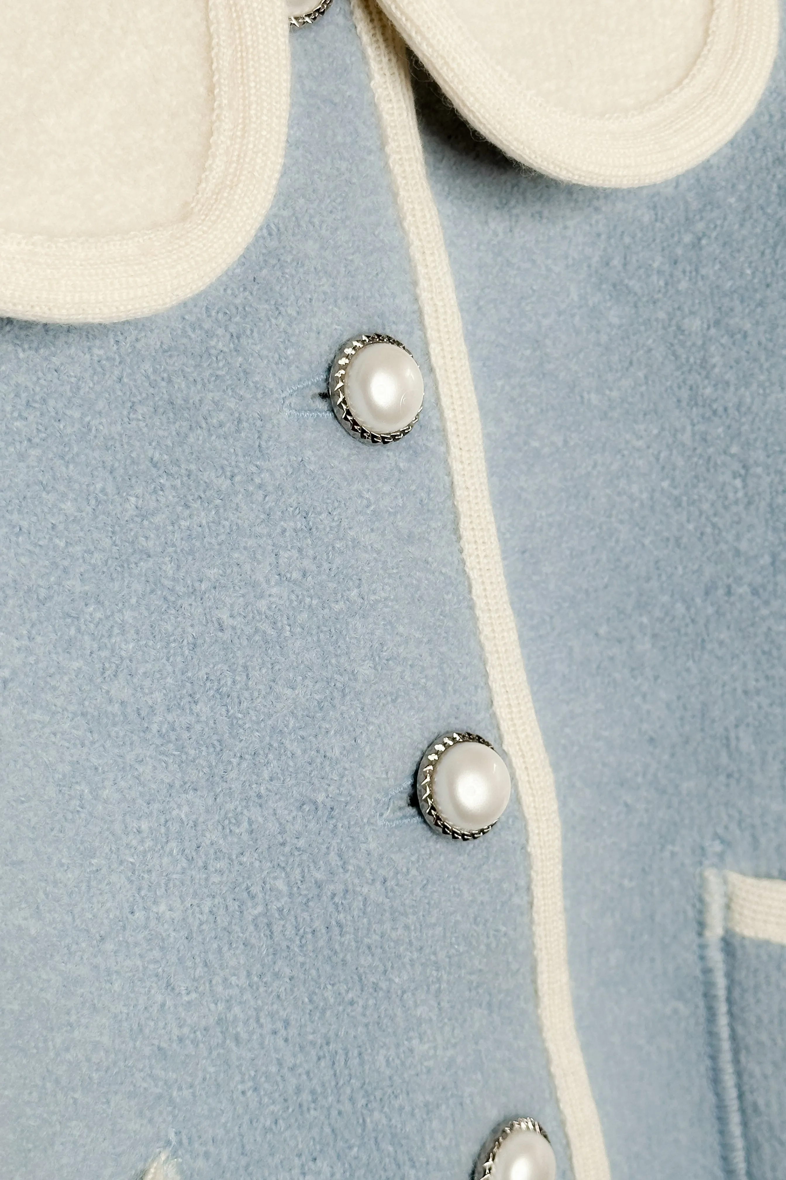 "Eleanor" Light Blue & Ivory Merino Wool Coat