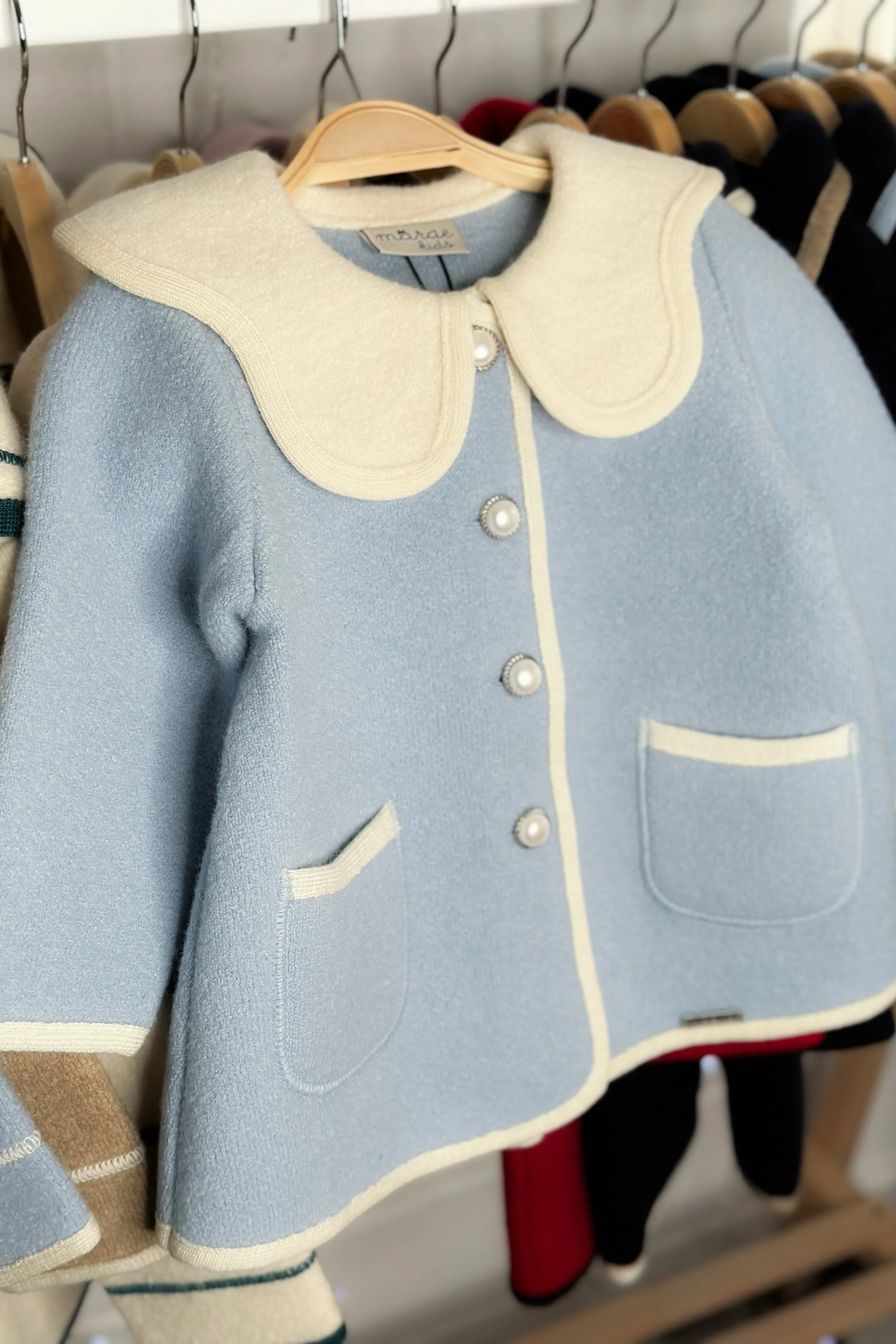 "Eleanor" Light Blue & Ivory Merino Wool Coat