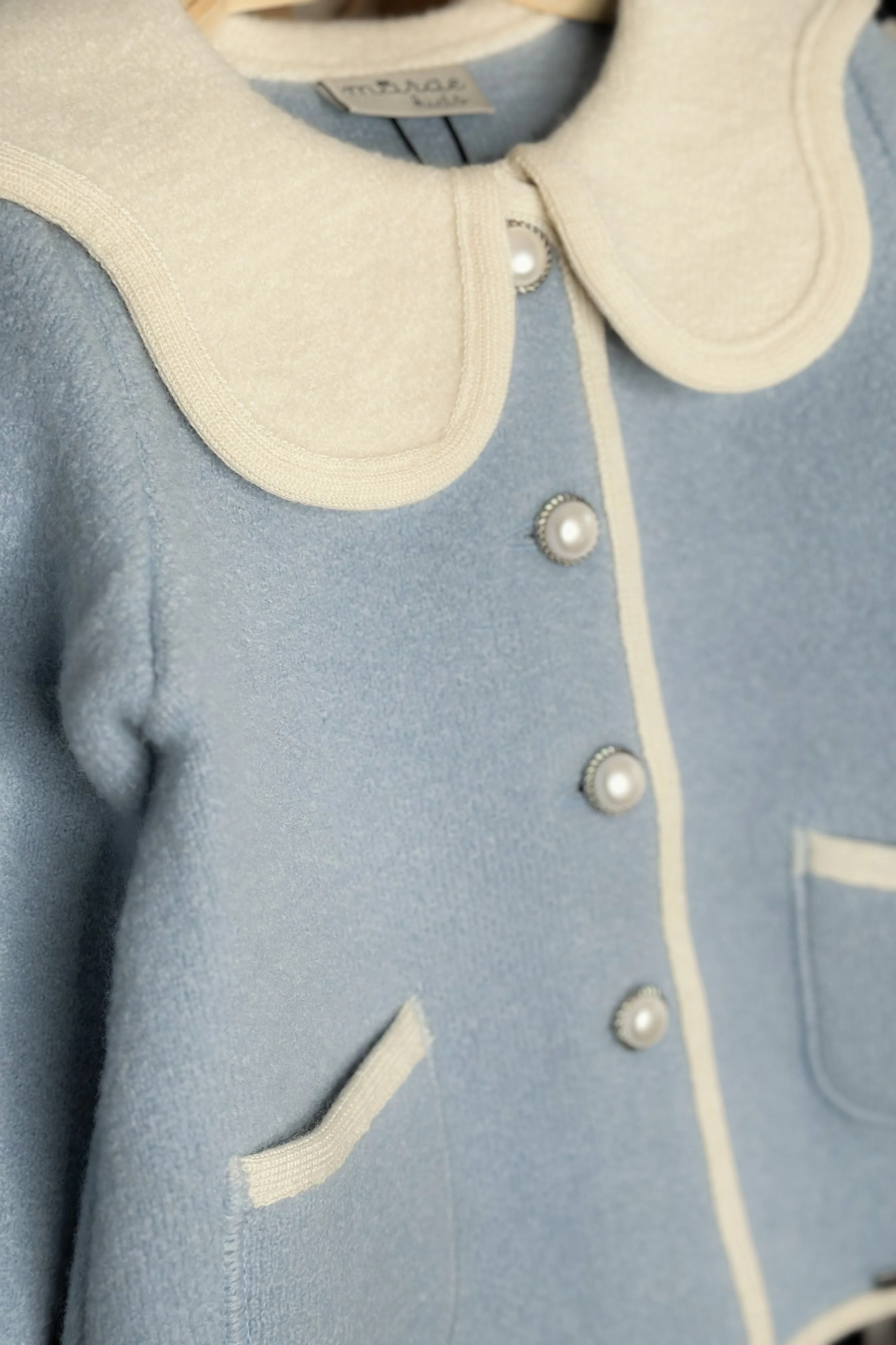 "Eleanor" Light Blue & Ivory Merino Wool Coat