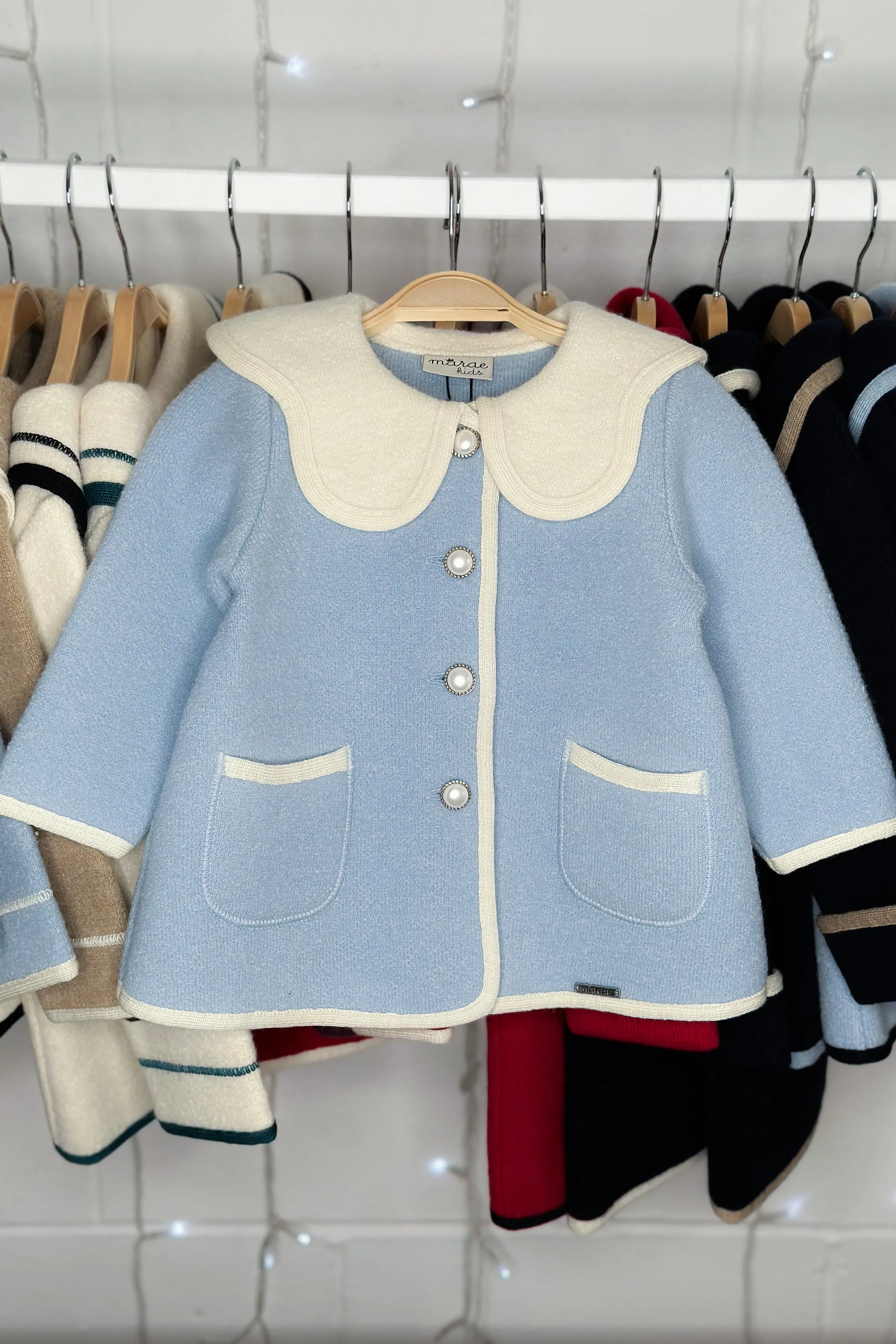 "Eleanor" Light Blue & Ivory Merino Wool Coat
