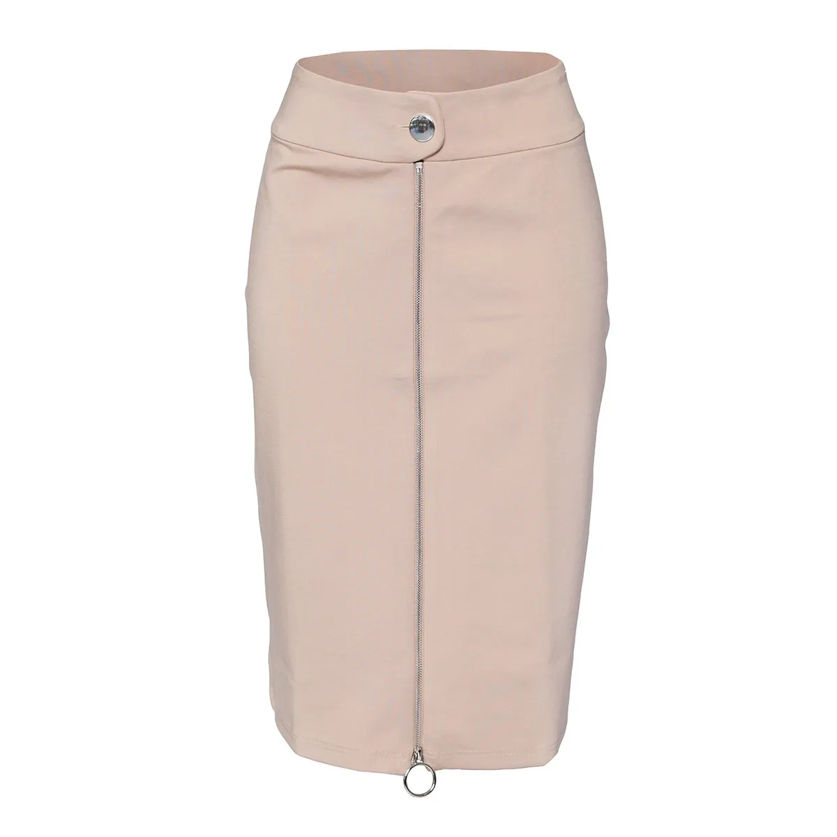 Rapheeze Front Zipline Tan Midi Pencil Skirt - Women