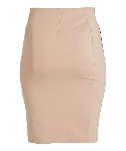 Rapheeze Front Zipline Tan Midi Pencil Skirt - Women