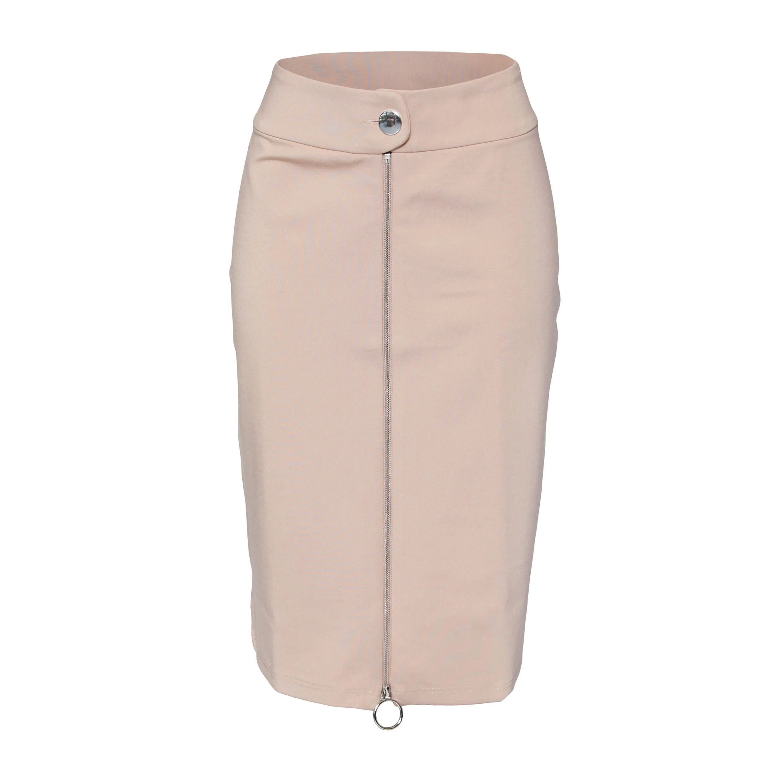 Rapheeze Front Zipline Tan Midi Pencil Skirt - Women