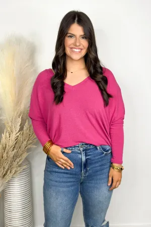 Raspberry V-Neck Dolman Top *Final Sale*