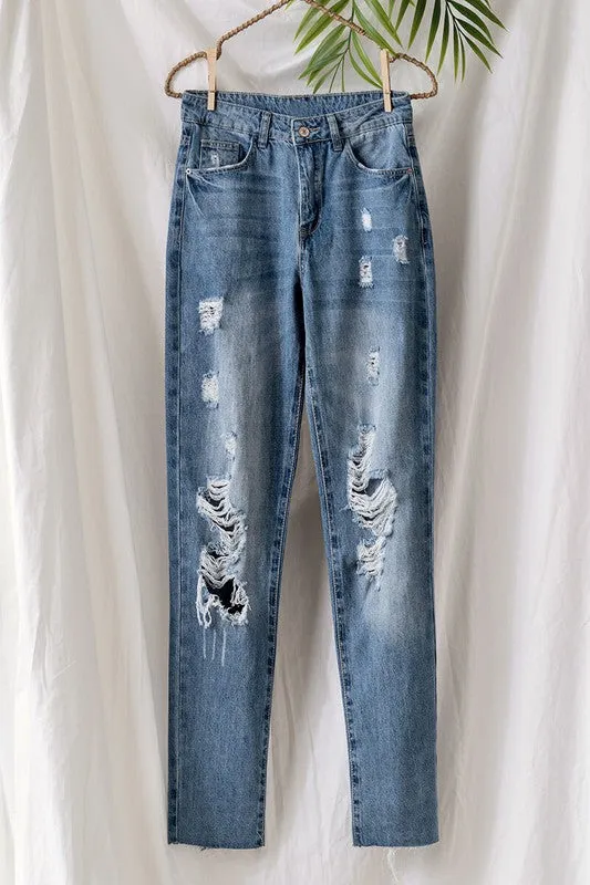 Raw Hem Distress Denim