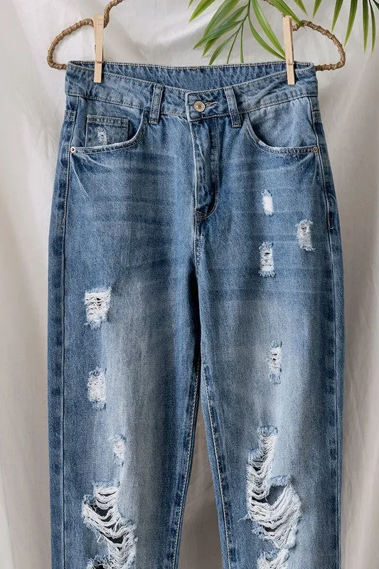 Raw Hem Distress Denim