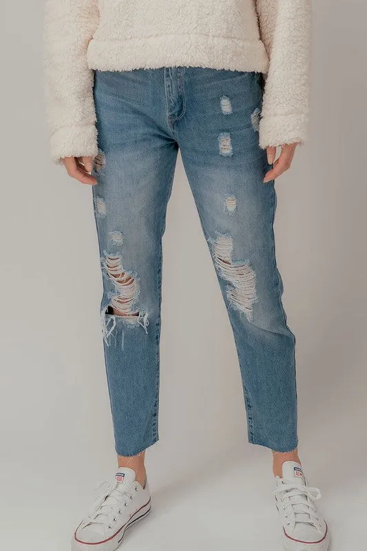 Raw Hem Distress Denim