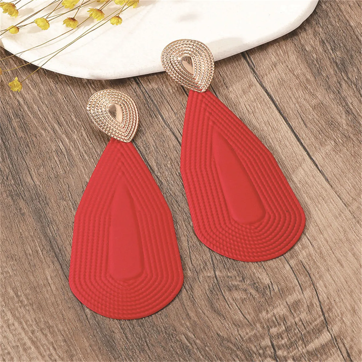 Red Enamel & 18K Gold-Plated Drop Earrings