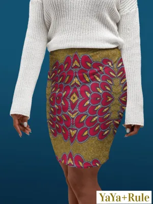 Red Gold African Print Pencil Skirt