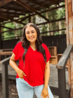 Red Texture V Neck Dolman