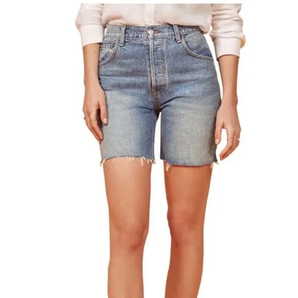 Reformation Jeans Allie Jean Shorts Womens 24 Shasta Blue Wash Mid Thigh Length